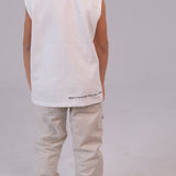 Unisex Sleeveless Cotton T-Shirt – White "Learn Through Play" Design