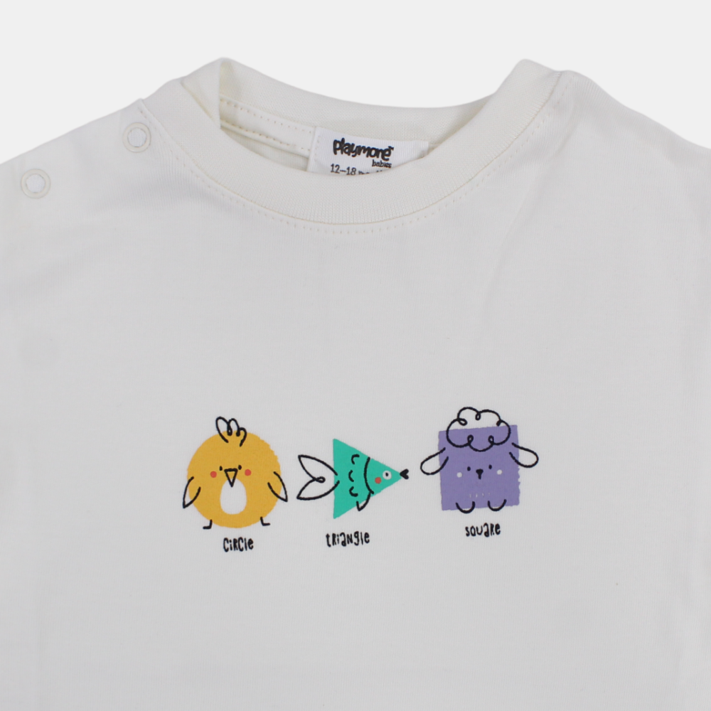 Unisex Baby Off-white "Circle Triangle Square" Cotton T-Shirt