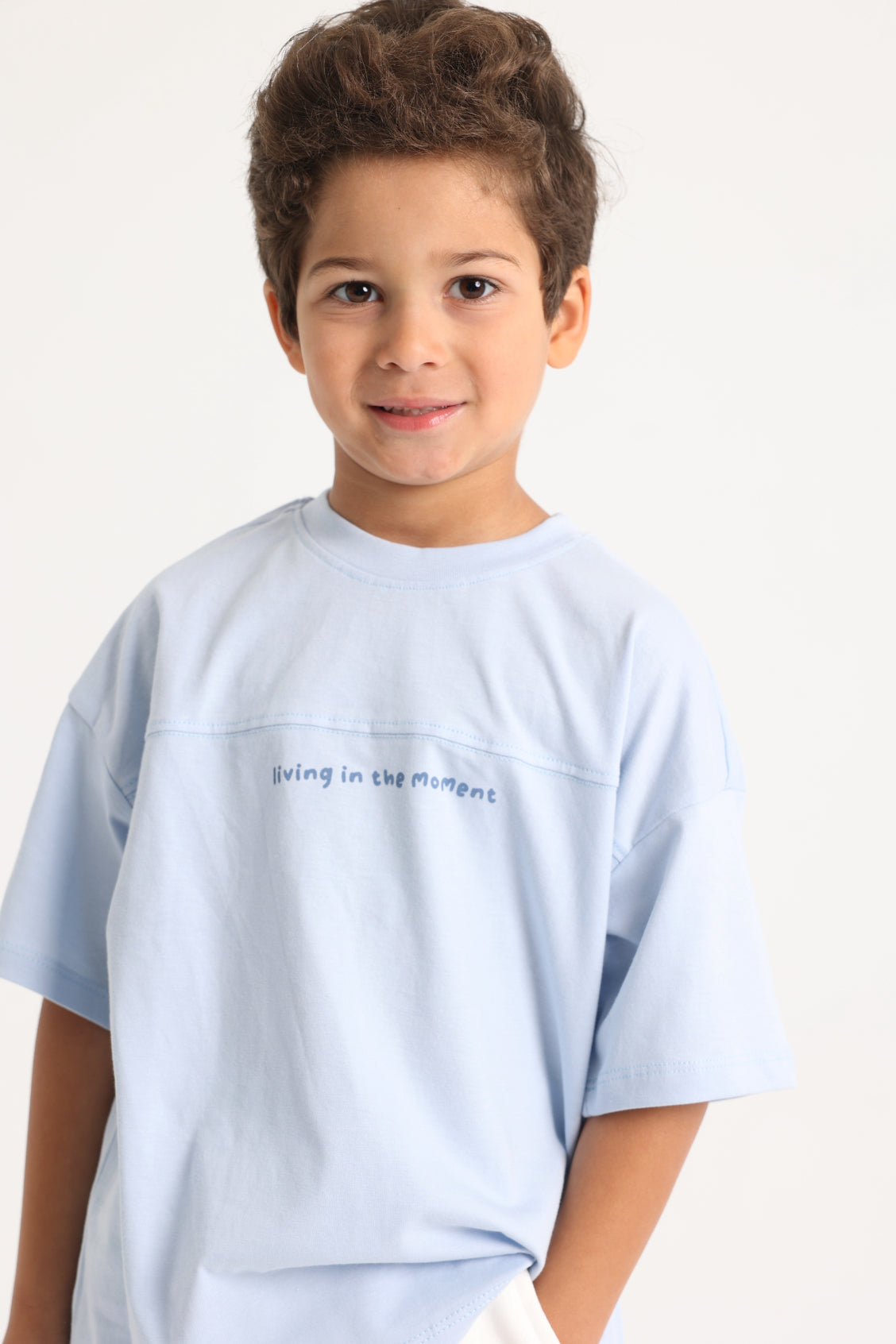 Unisex Kids Cotton T-Shirt – Baby Blue "Living in the Moment"