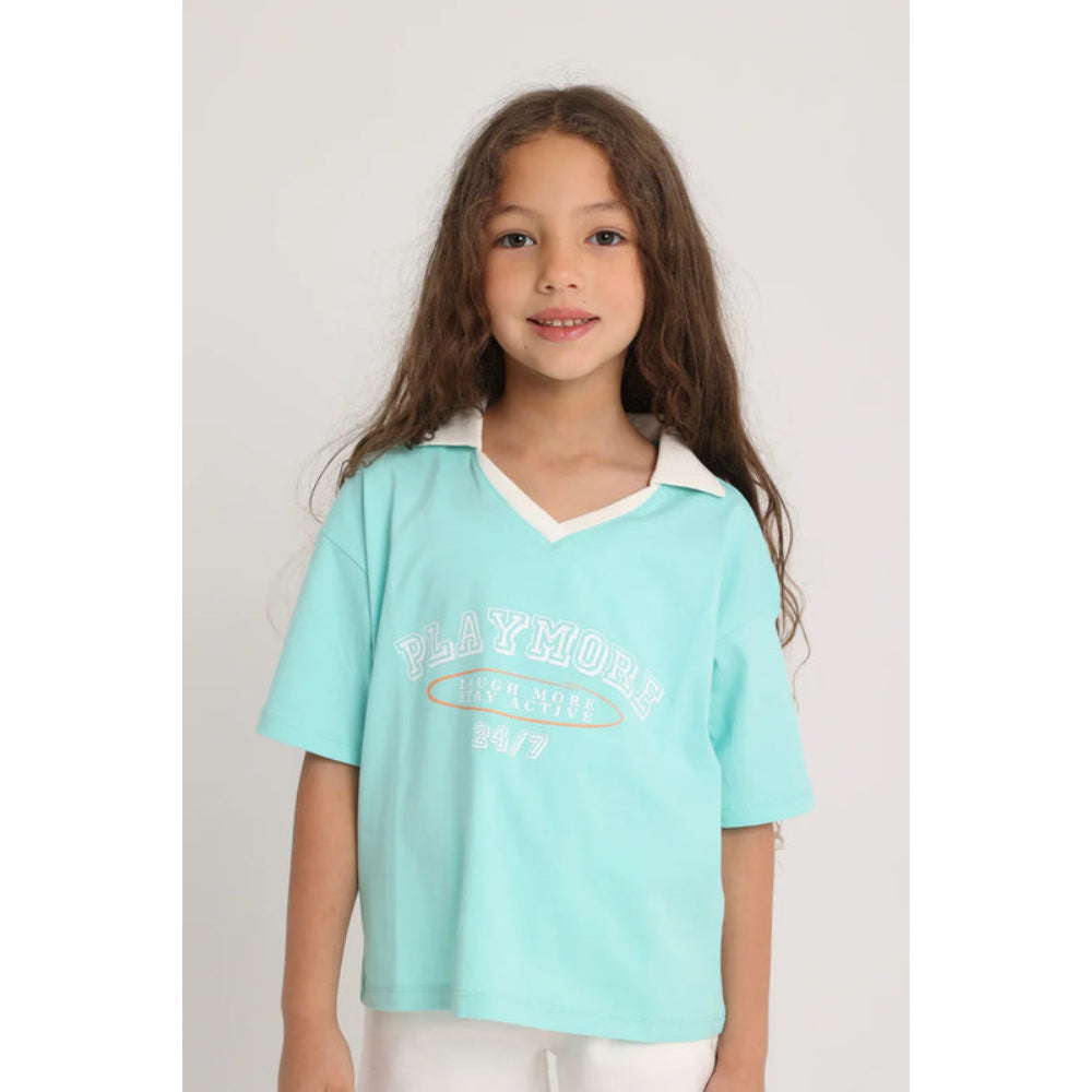 Unisex Cotton T-Shirt – Aqua "Playmore" Print