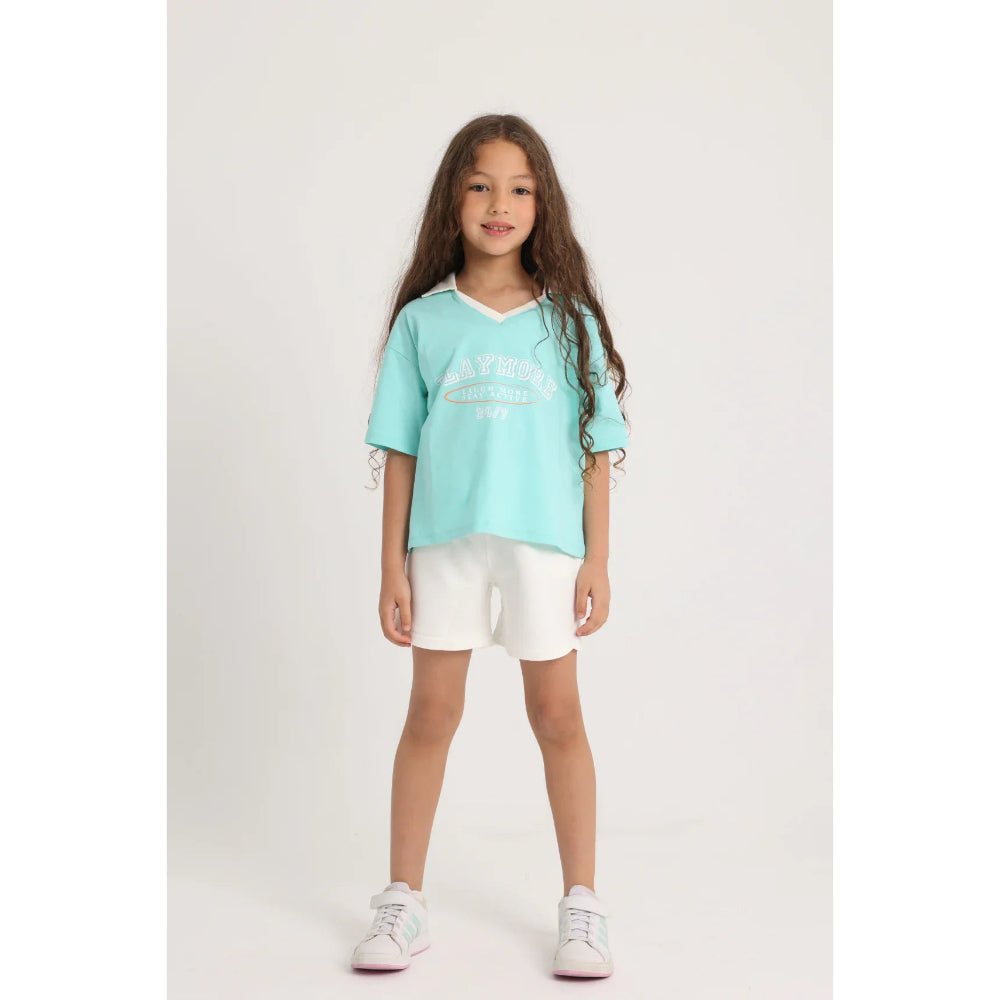 Unisex Cotton T-Shirt – Aqua "Playmore" Print