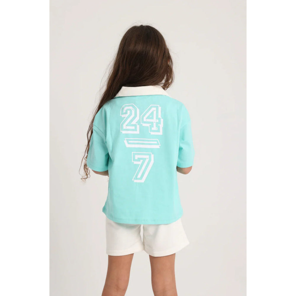 Unisex Cotton T-Shirt – Aqua "Playmore" Print
