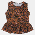 Girls Sleeveless Blouse – Brown Leopard Print