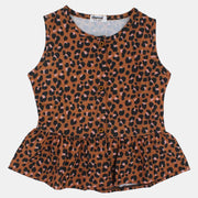 Girls Sleeveless Blouse – Brown Leopard Print
