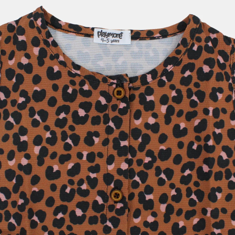 Girls Sleeveless Blouse – Brown Leopard Print