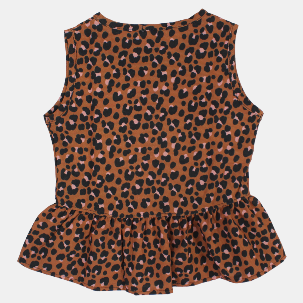 Girls Sleeveless Blouse – Brown Leopard Print