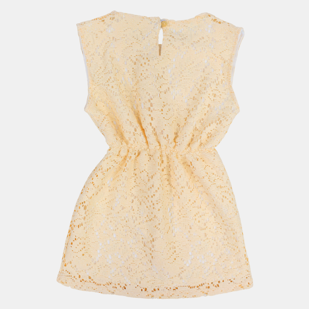 Girls Lace Sleeveless Dress – Beige
