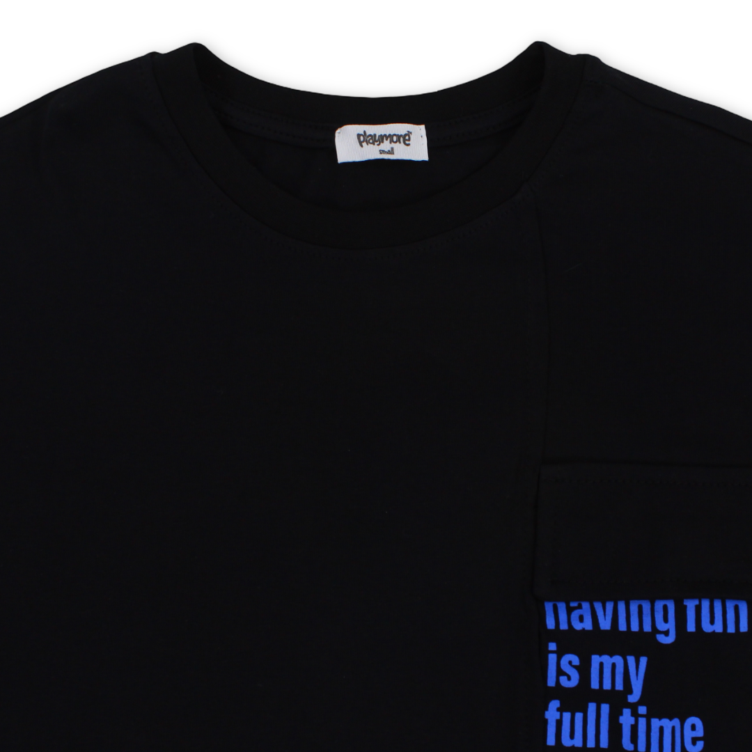 Teens Black Cotton T-Shirt – "Full Time Job" Print