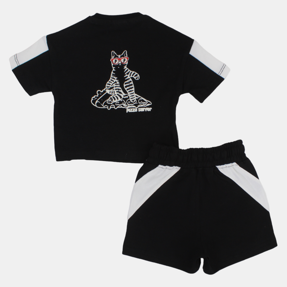 Unisex Baby Black "Pizza Surfer" Outfit Set
