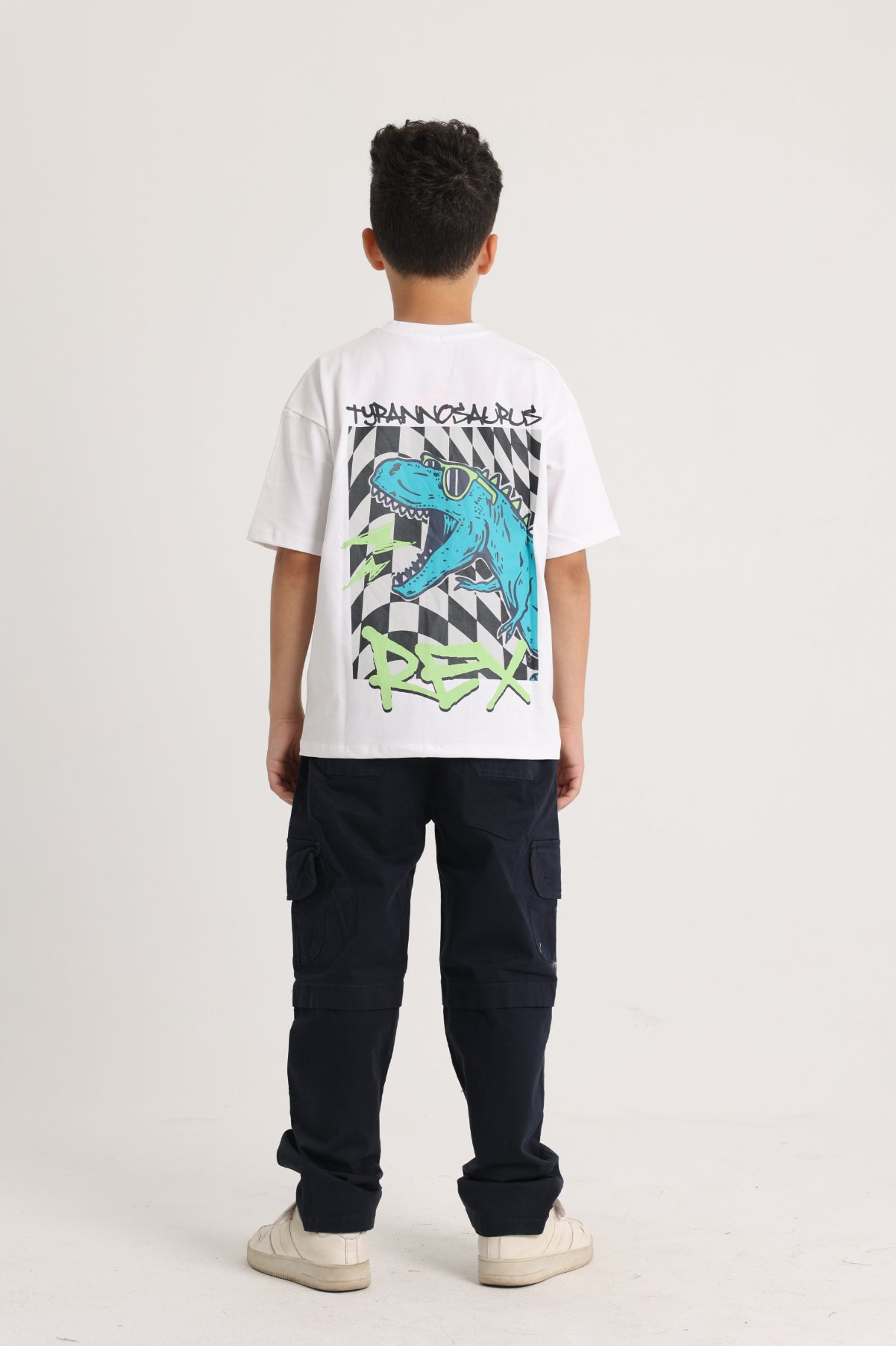Unisex Cotton Short-Sleeved T-Shirt - White with Dino Print