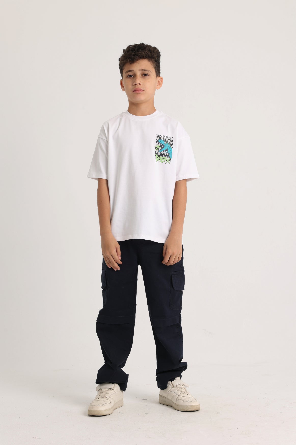Unisex Cotton Short-Sleeved T-Shirt - White with Dino Print
