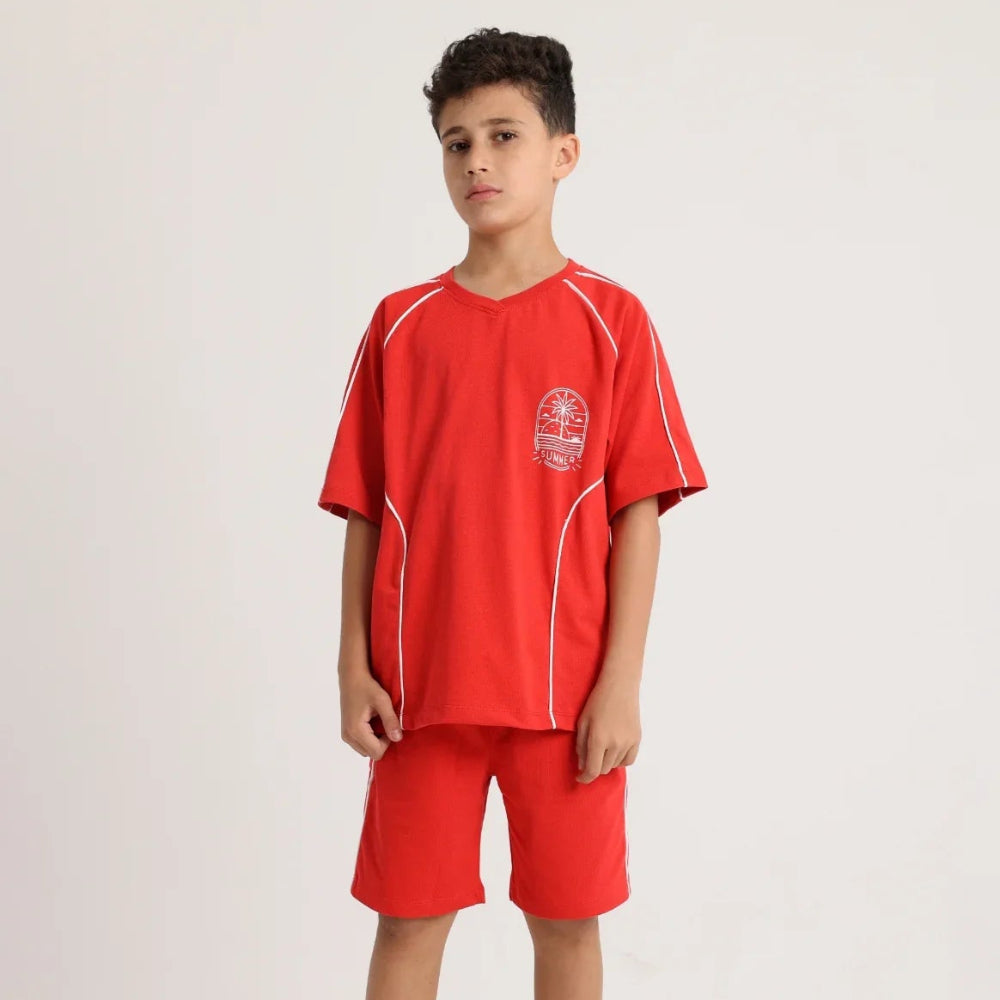Unisex Red Cotton 2-Piece Outfit Set