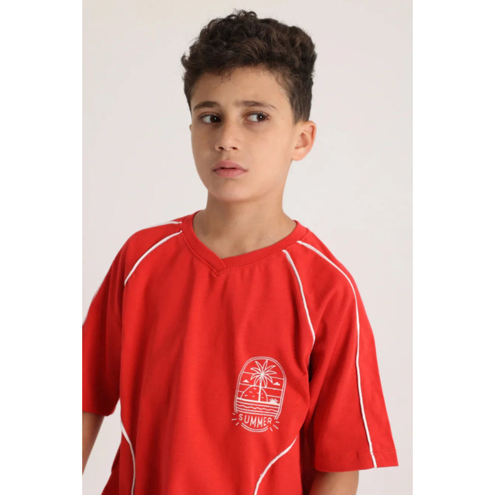 Unisex Red Cotton 2-Piece Outfit Set