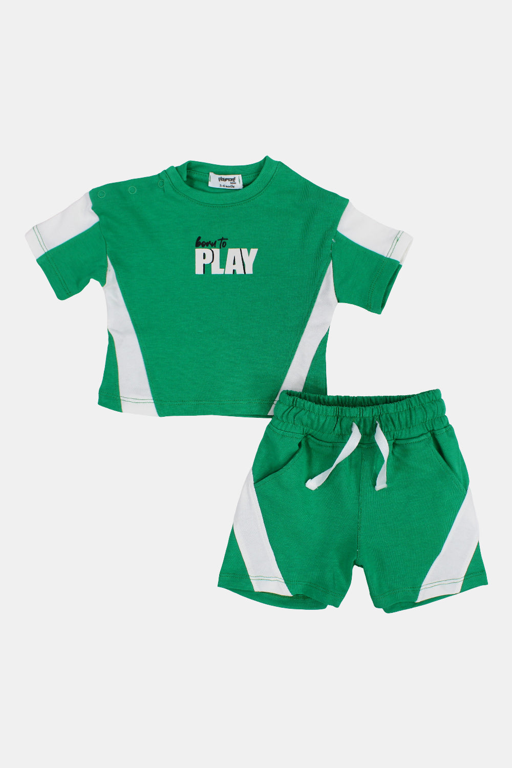 Unisex Baby Green Cotton 2-Piece Outfit Set - "Born To Play" Design