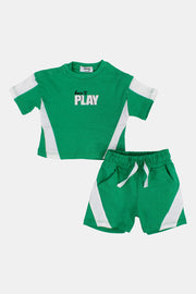 Unisex Baby Green Cotton 2-Piece Outfit Set - "Born To Play" Design