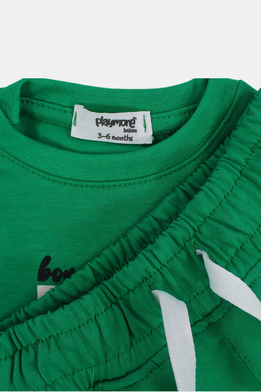 Unisex Baby Green Cotton 2-Piece Outfit Set - "Born To Play" Design