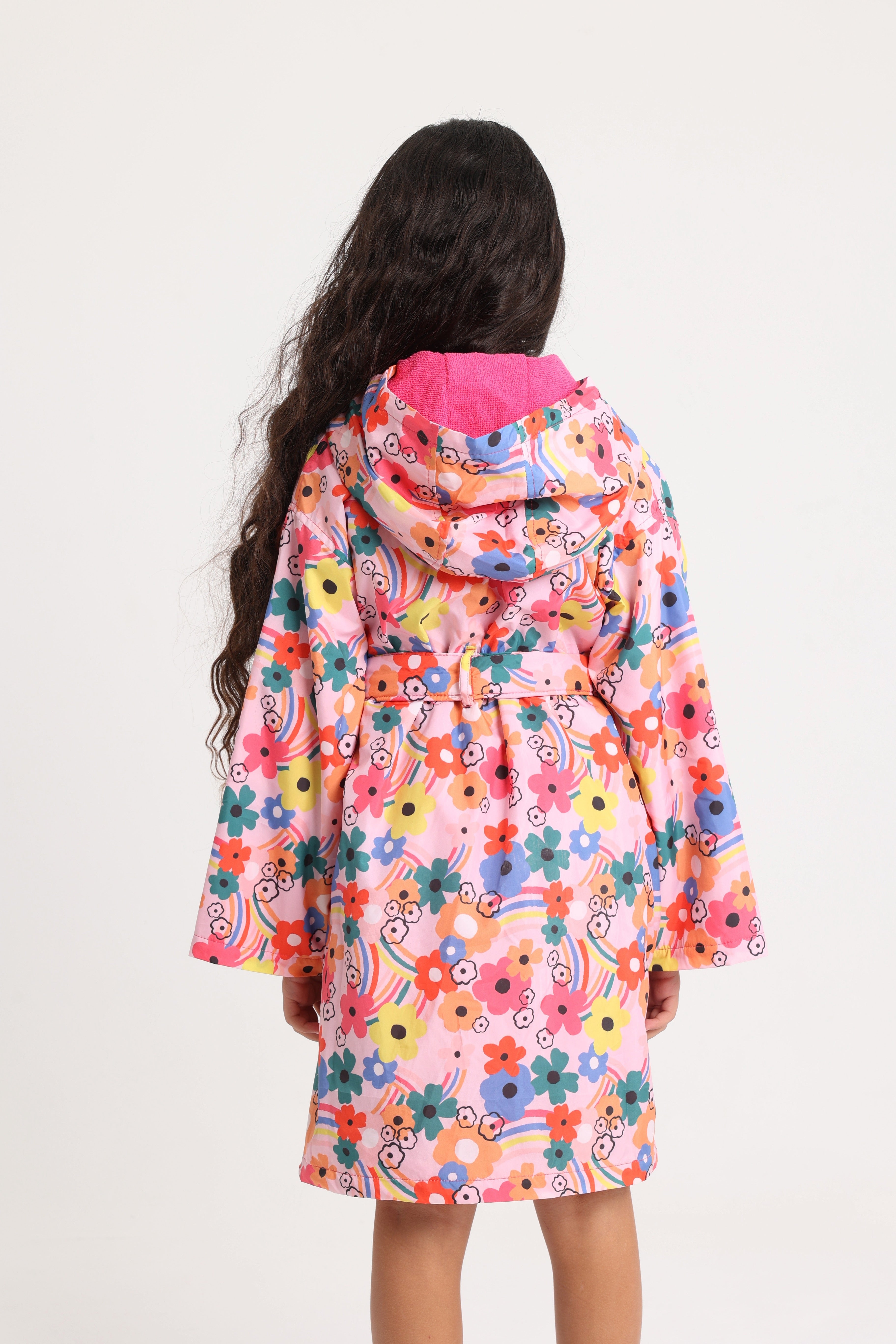 Girls Swim Robe – Pink Flower Print Sleeves