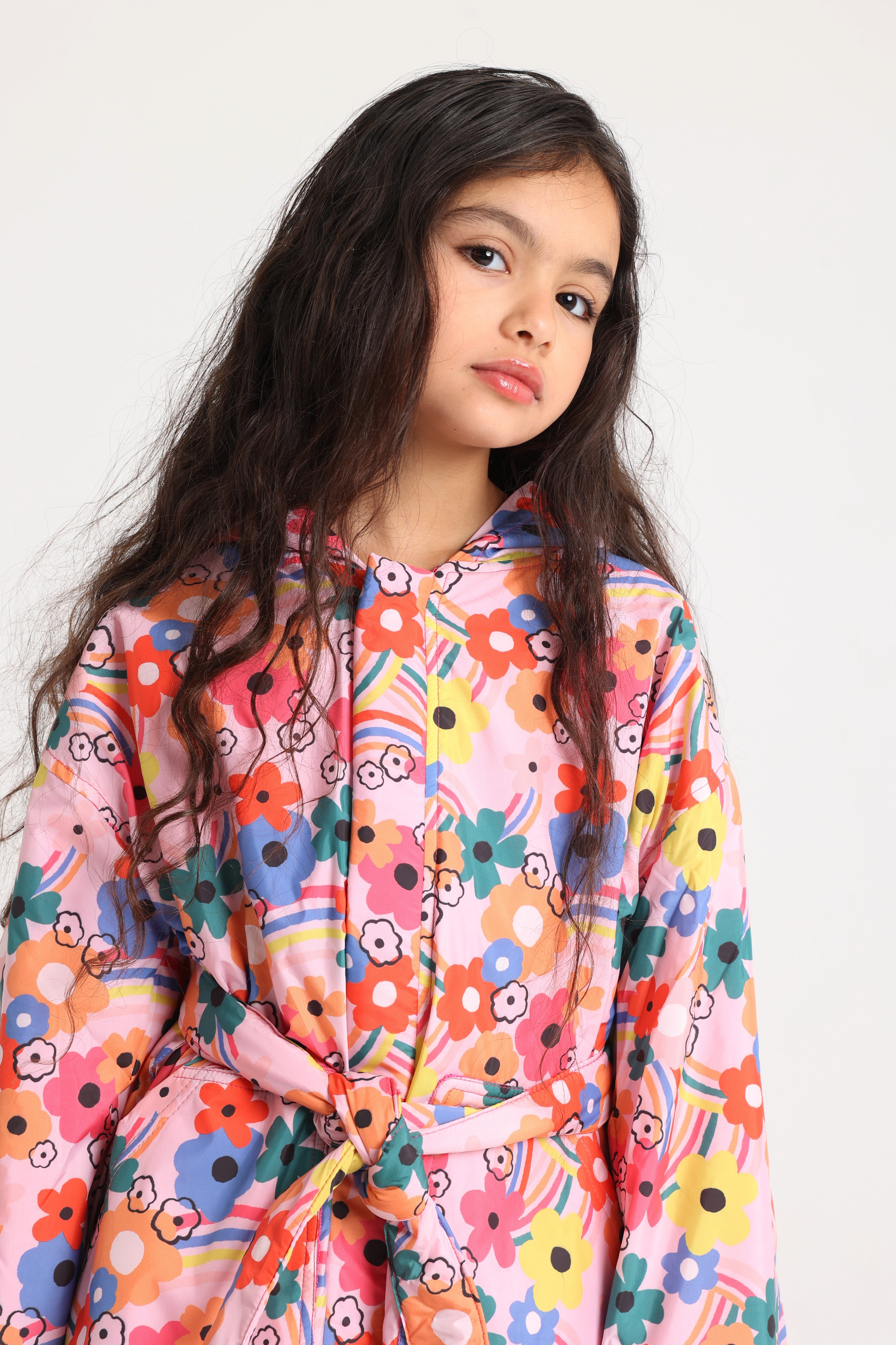 Girls Swim Robe – Pink Flower Print Sleeves