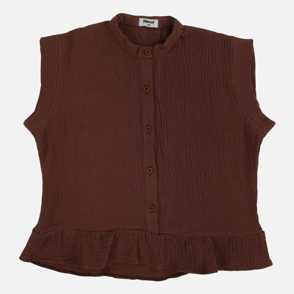 Girls Cotton Blouse – Brown - Clothing - Playmore