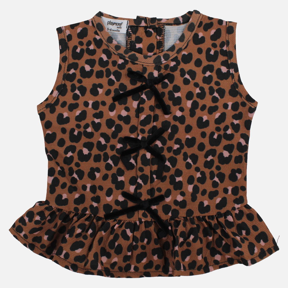 Baby Girls Blouse - Brown Leopard Print
