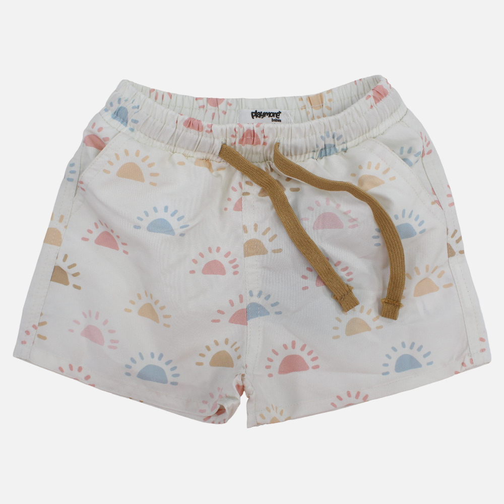 Baby Boys Swimsuit – Off-White with Colorful Suns Print