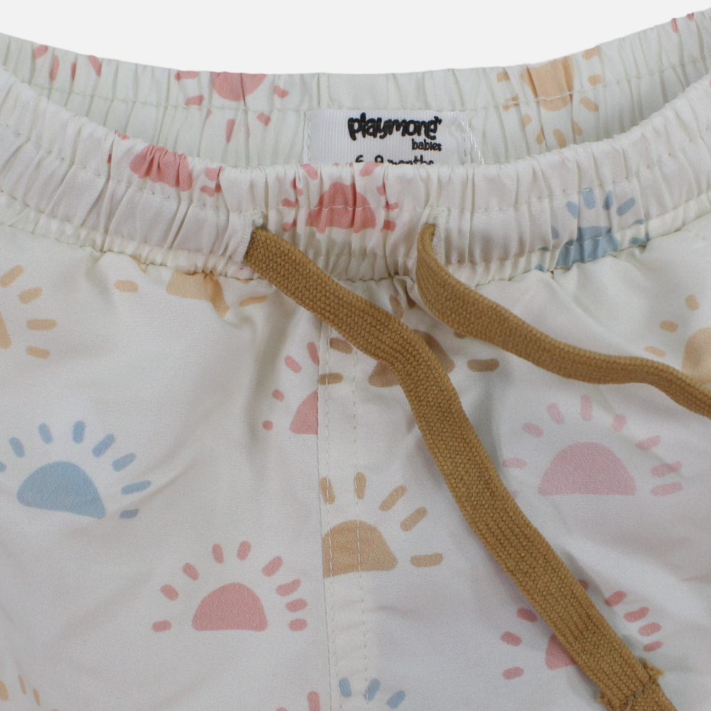 Baby Boys Swimsuit – Off-White with Colorful Suns Print