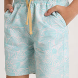 Boys Swimsuit – Aqua with Leaves Print