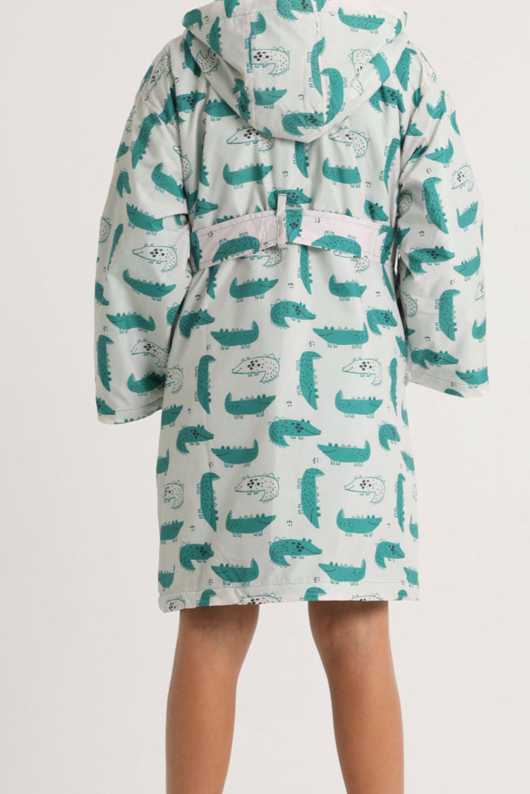 Unisex Swim Robe – Beige with Crocodiles Print