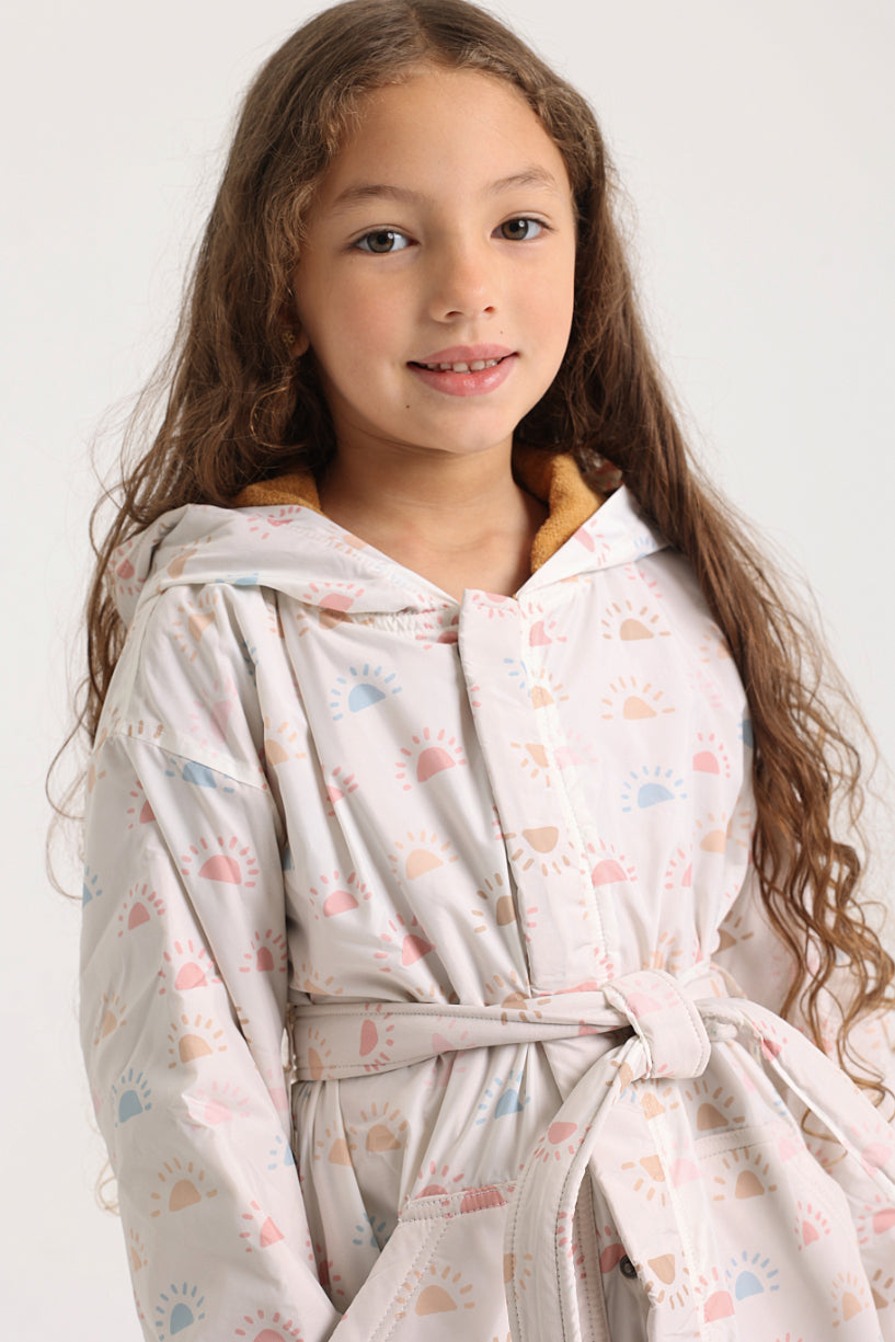 Unisex Swim Robe – Off-White with Colorful Suns Print
