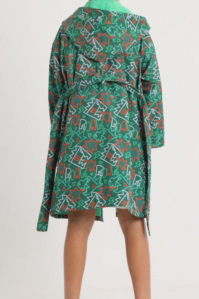 Unisex Swim Robe – Green with Dinos Print