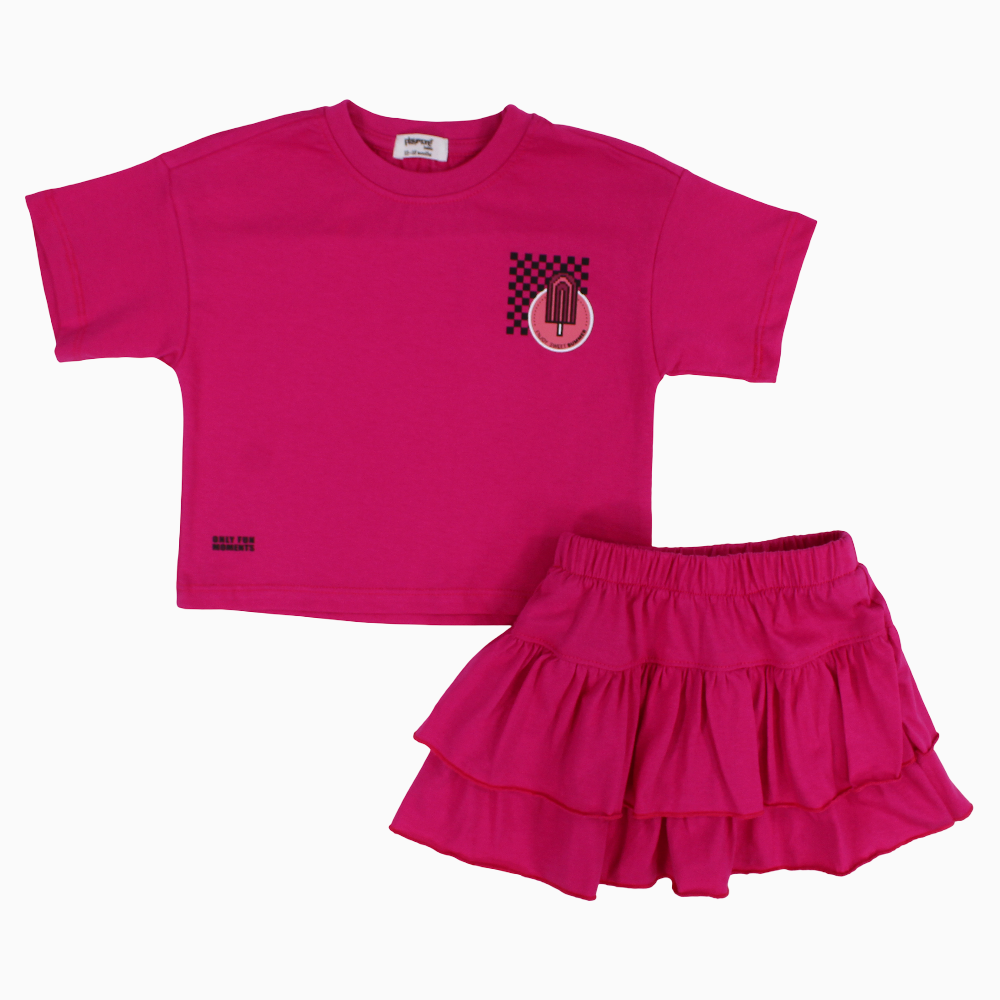 Baby Girls Cotton Outfit Set – Fuchsia Short Sleeves