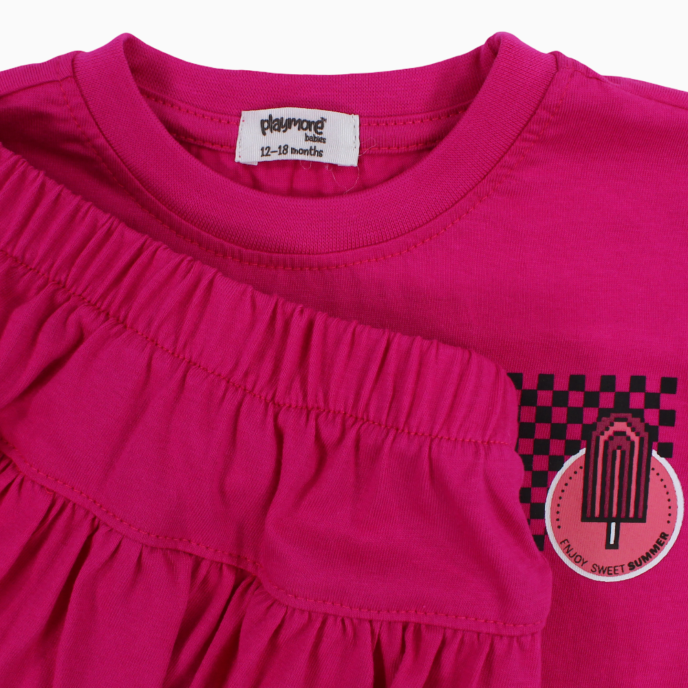 Baby Girls Cotton Outfit Set – Fuchsia Short Sleeves