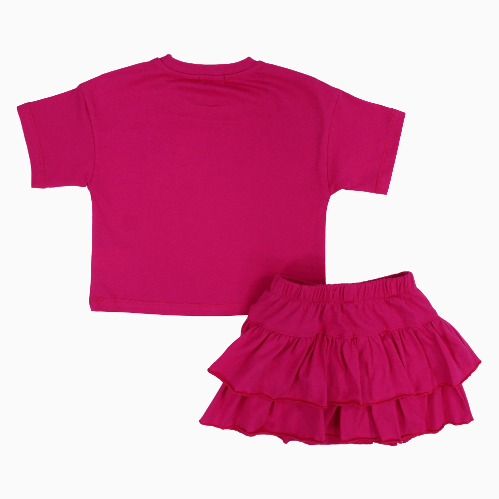 Baby Girls Cotton Outfit Set – Fuchsia Short Sleeves