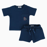 Unisex Baby Outfit Set – Petrol Blue Ribbed Short Sleeves