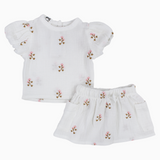 Baby Girls Cotton Outfit Set – Offwhite Embroidery Flowers Short Sleeves