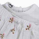 Baby Girls Cotton Outfit Set – Offwhite Embroidery Flowers Short Sleeves