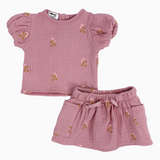 Baby Girls Cotton 2-Piece Outfit Set – Dusty Pink with Printed Flowers