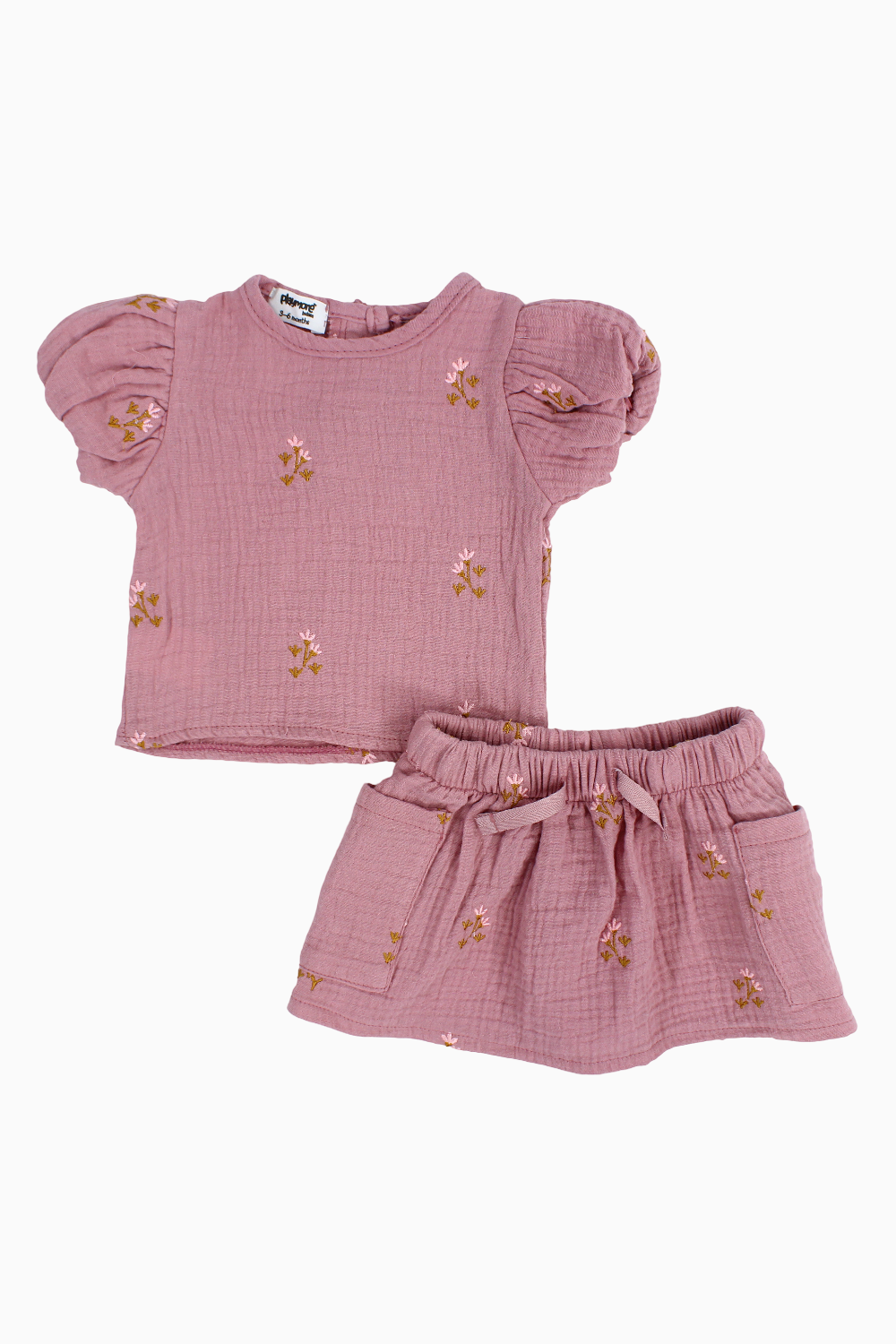 Baby Girls Cotton 2-Piece Outfit Set – Dusty Pink with Printed Flowers