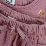 Baby Girls Cotton 2-Piece Outfit Set – Dusty Pink with Printed Flowers