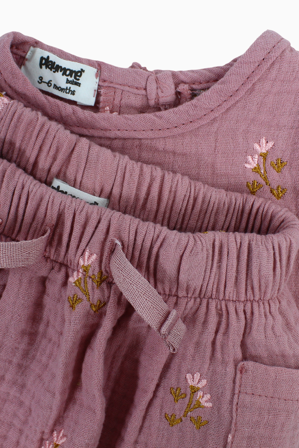 Baby Girls Cotton 2-Piece Outfit Set – Dusty Pink with Printed Flowers
