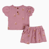 Baby Girls Cotton 2-Piece Outfit Set – Dusty Pink with Printed Flowers