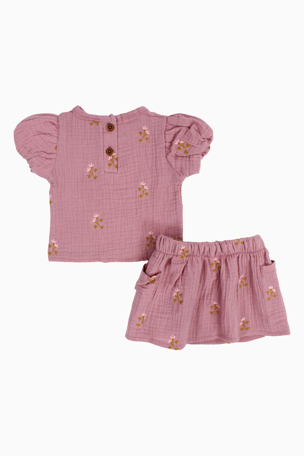 Baby Girls Cotton 2-Piece Outfit Set – Dusty Pink with Printed Flowers