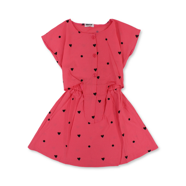 Girls Cotton Sleeveless Dress – Watermelon with Hearts Print