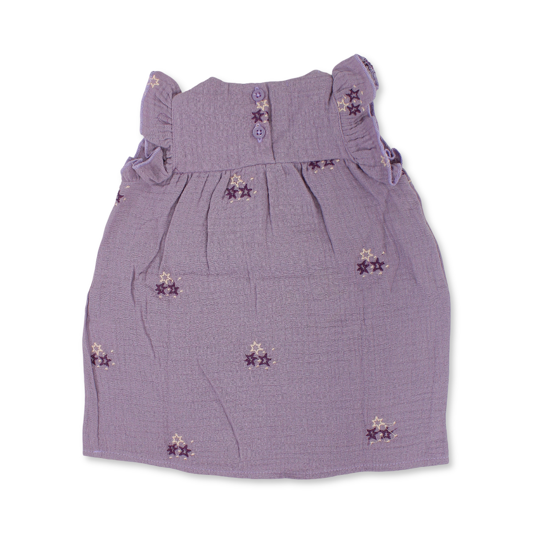 Baby Girls Cotton Dress – Purple with Stars Embroidery - Clothing - Playmore