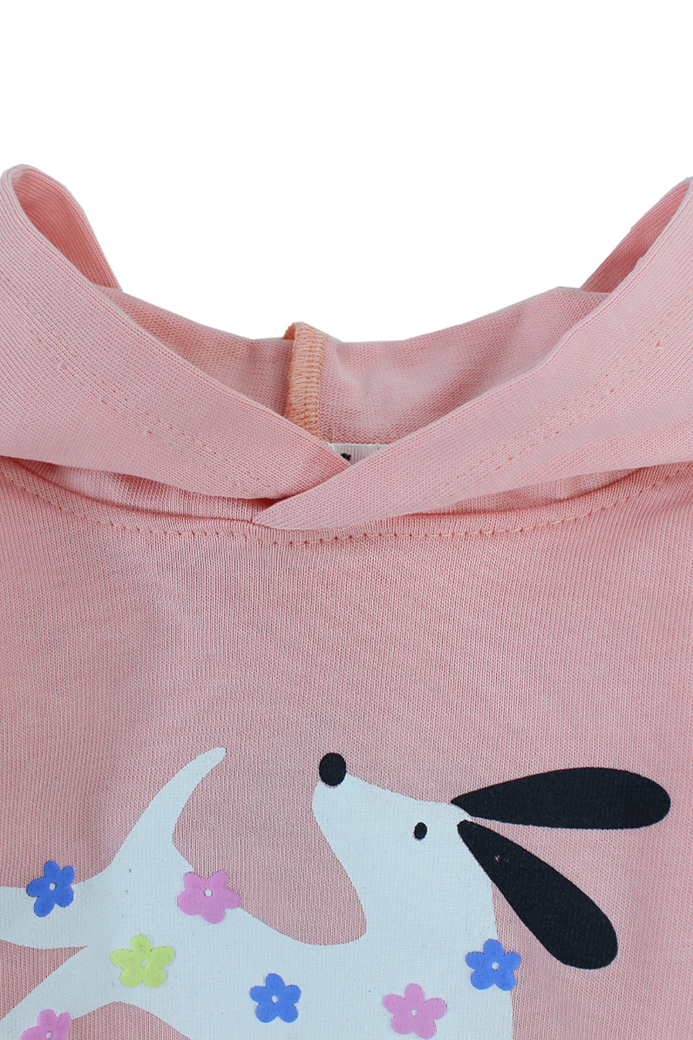 Baby Girls Cotton Hooded T-Shirt – Salmon with "Always Happy" Dog Print