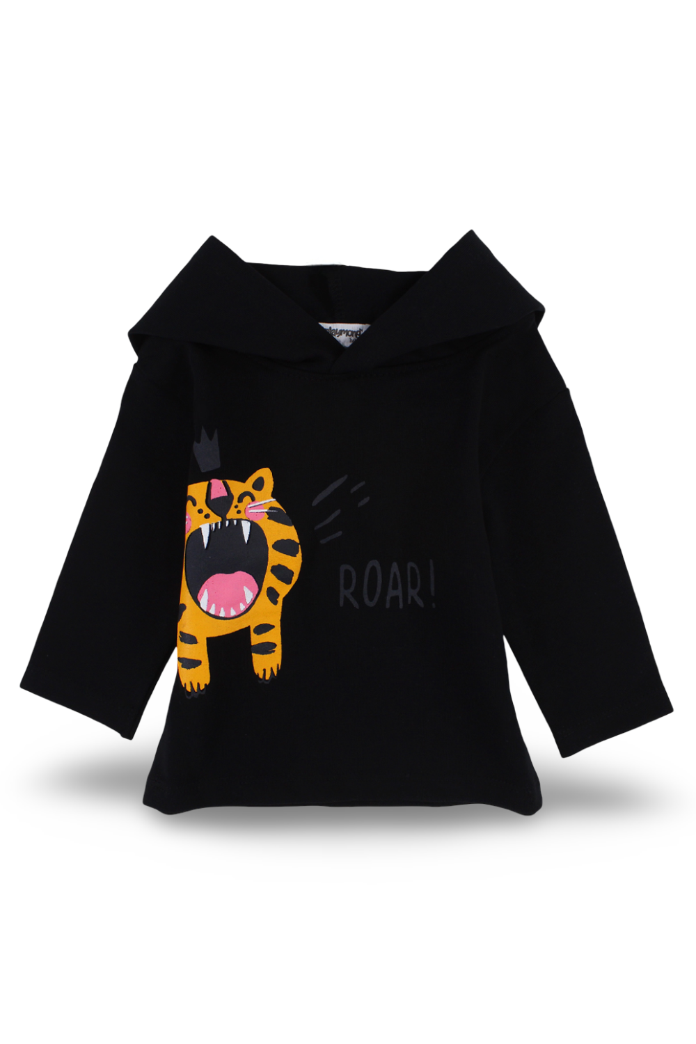 Baby Boys Cotton Hooded T-Shirt – Black with Little Tiger Print