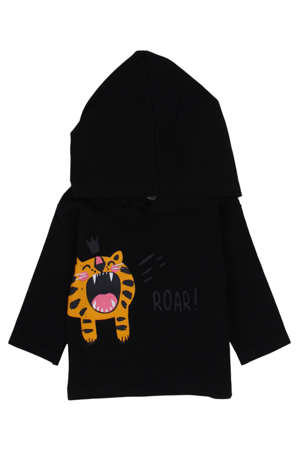 Baby Boys Cotton Hooded T-Shirt – Black with Little Tiger Print