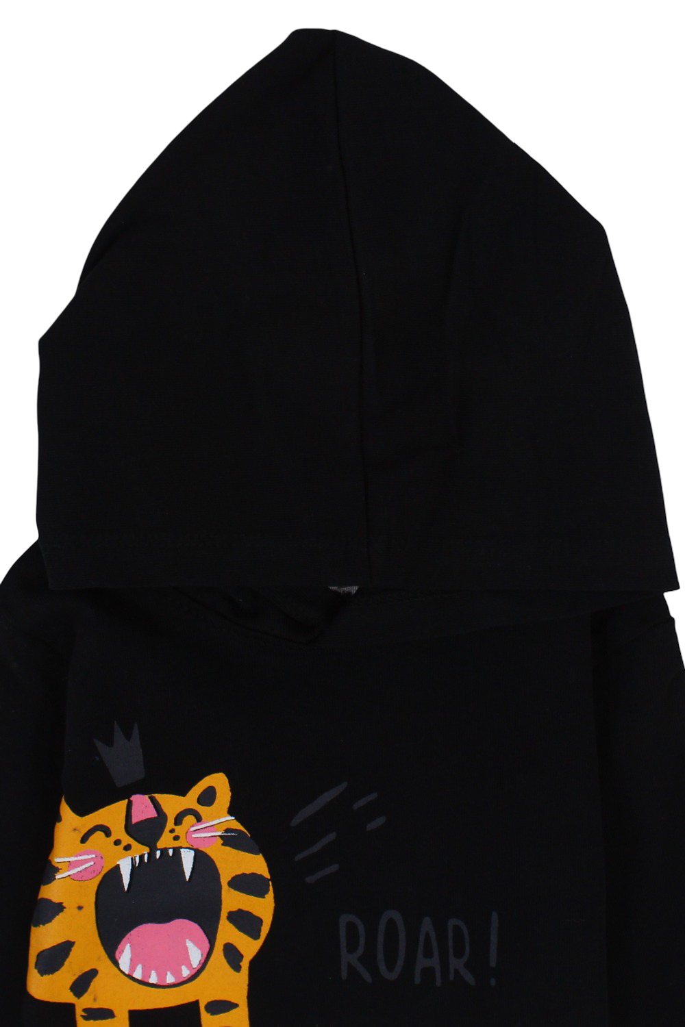 Baby Boys Cotton Hooded T-Shirt – Black with Little Tiger Print