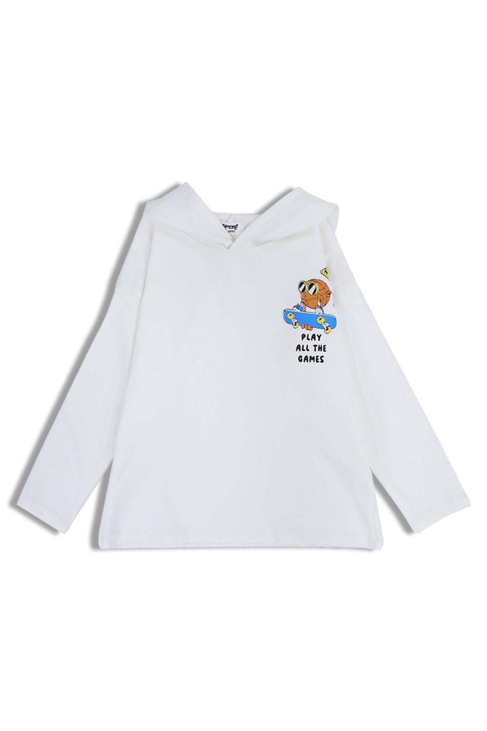 Girls Cotton Hoodie – Off-White with "Play All The Games" Print