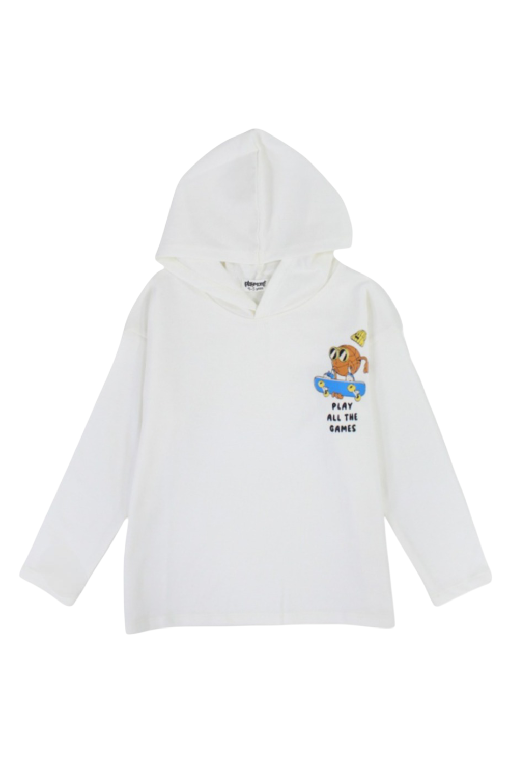 Girls Cotton Hoodie – Off-White with "Play All The Games" Print